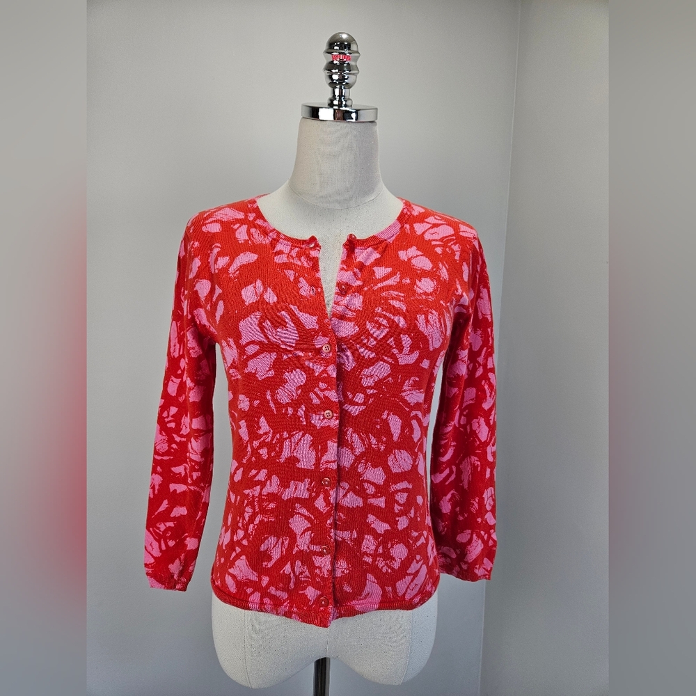 Cabi‎ Womens Cardigan Medium Cotton Red Pink 3/4 Sleeve
